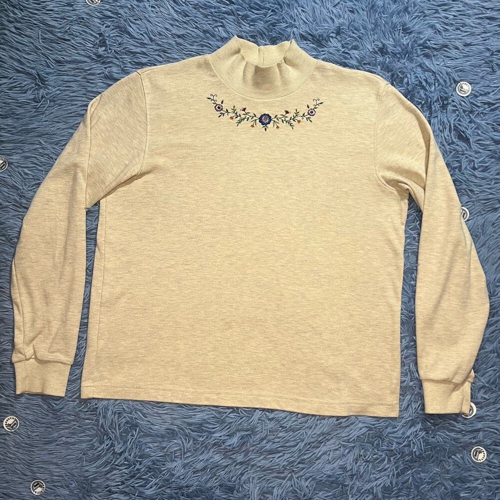 VINTAGE Alfred Dunner Flower Mock Neck Sweater Size Medium Petite Women’s Y2K